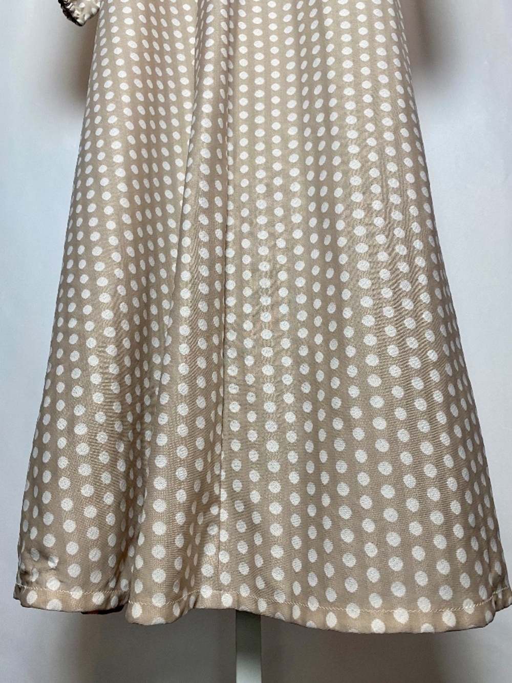Vintage Womenʻs Hand Sewn Long Sleeved Neutral Polka Dot Muʻumuʻu Maxi Dress - Picture 6 of 11